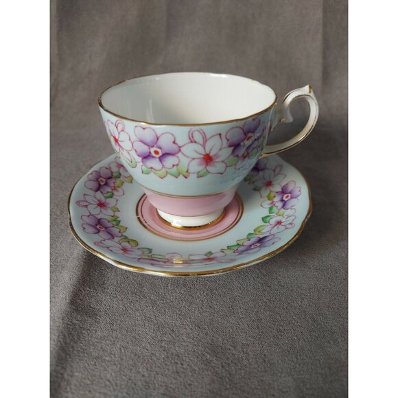 Gladstone Bone China Cup & Saucer Primrose 5863 Pink Purple Floral Gold Trim - Picture 2 of 10